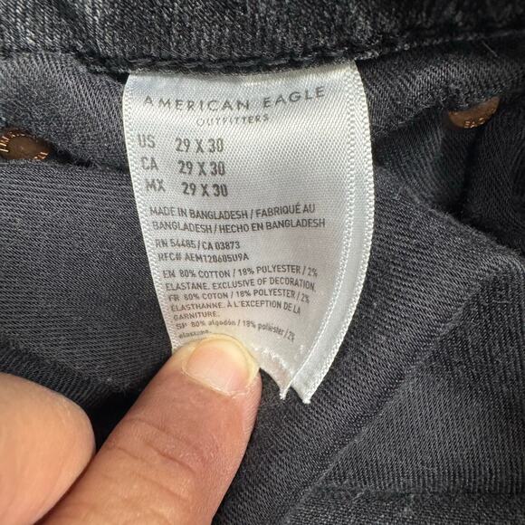 American Eagle Jeans Mens Tag 29x32 Fits 28x28.5 Slim Straight Distressed Black - Picture 2 of 11